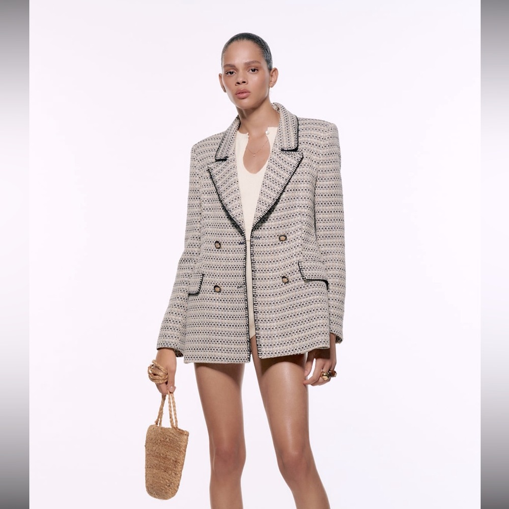 Zara Marbled Tweed TEXTURED BLAZER XS